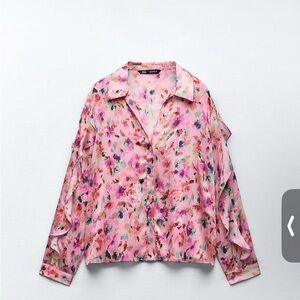 Floral Print Ruffle Shirt - Size Small